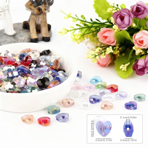 70pcs 8mm Valentine's Day AB Blue Faceted Heart Beads for Jewelry Making Crystal Glass Beads for Bracelets Necklace Crafts, Friendship Bracelet Kit, Love Gifts - color: AB Blue