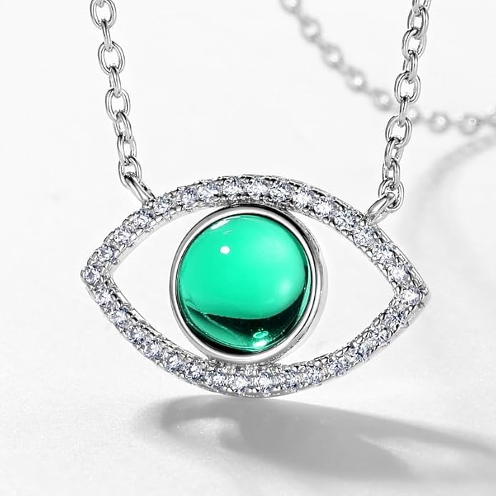 14K Gold/18K Gold Emerald Necklace with Evil Eye Pendant, Protective Jewelry Accessory for Fashion Forward Women
