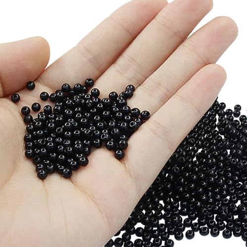 2500 Pcs 4mm Black Acrylic Round Beads, Pearl-Luster Loose Beads for Adult Jewelry Making, Bracelet and Necklace Crafting Supplies - color: Black