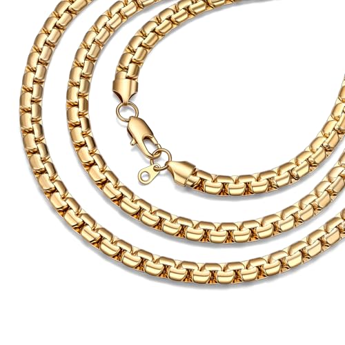 Bestyle 18K Gold Plated/Silver/Black Chain for Men, Hypoallergenic 2/4/6/8mm Stainless Steel Flat Link Chain Necklace for Men & Women Hip Hop Jewelry, 14-30" - color: 8mm-Gold, size: 28 Inch
