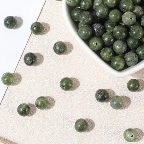 1 Box 8MM 120PCS Natural Taiwan Green Jade Round Beads with Holes Crystal Gemstone Stone Energy Power Loose Spacer Bead for Jewelry Making Earrings Bracelets Necklaces DIY Craft Supplies