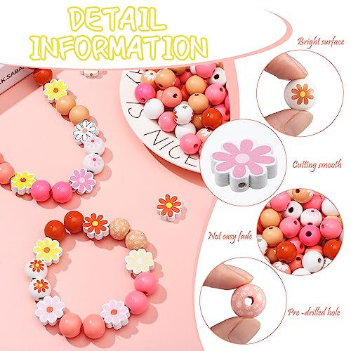 Tradder 200 Pcs Daisy Wooden Beads for Crafts 16mm 20mm Assorted Loose Spacer Round Daisy Flower Wood Beads for DIY Crafts Necklace Bracelet Jewelry Making Garland Home Decor - style: Daisy Flower