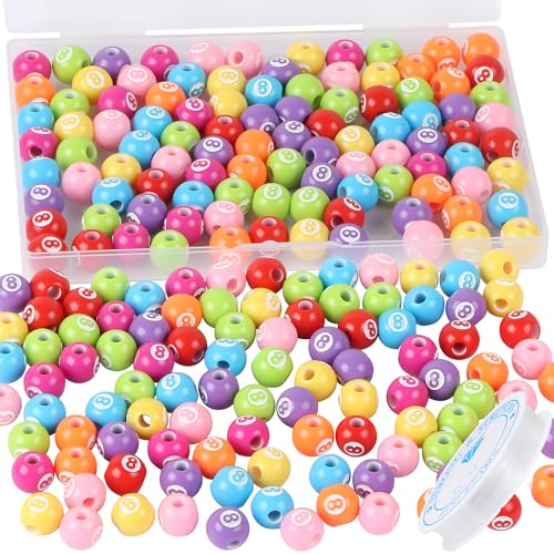 100pcs Billiard Beads with 5.5 Yard Elastic Rope,Acrylic Sports Beads DIY Spacer Bead for Necklace Bracelet Keychains Handmade Jewelry Making Accessories Craft Supplies,12mm (Billiard) - color: Billiard