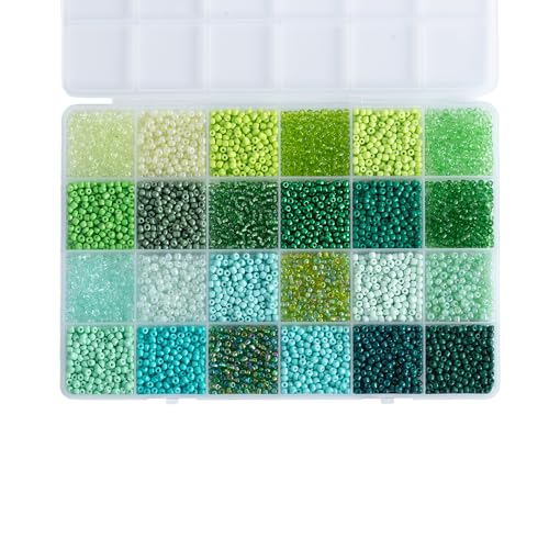 Green Colors 3mm Seed Beads, 5200Pcs Glass Seed Beads Kit with Storage Box for DIY Necklace Bracelet Crafts - color: Green
