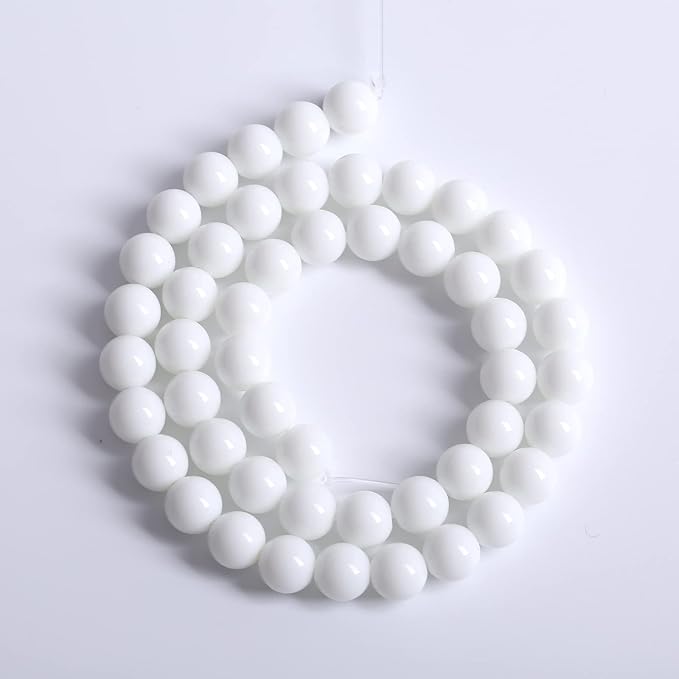 8mm 48pcs Natural White Porcelain Agates Stone Round Beads for Jewelry Making Spacer Loose Spacers Beads DIY Bracelets 15" Strand