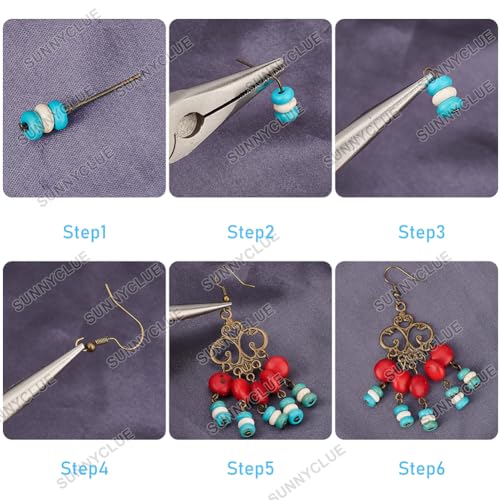 SUNNYCLUE 1 Box DIY Make 10 Pairs Bohemian Chandelier Earrings Making Kit Including Chandelier Links Turquoise Beads Earring Findings for Women Beginners DIY Earring Jewelry Making Crafts - color: Chandelier Bohemian Style F