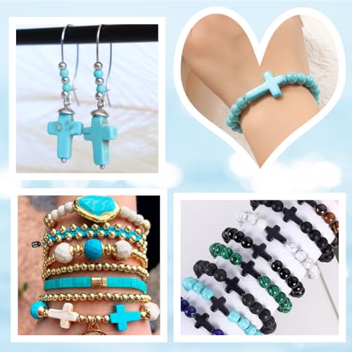 SUNNYCLUE 1 Box 90Pcs Cross Beads Bulk Black White Blue Synthetic Turquoise Pocket Crosses 16x12mm Mini Small Stone Cross Beads Easter Holiday Cross Loose Spacer Beads for Jewelry Making Beading Kits - color: 90pcs 12x16mm Black White Blue Cross Beads