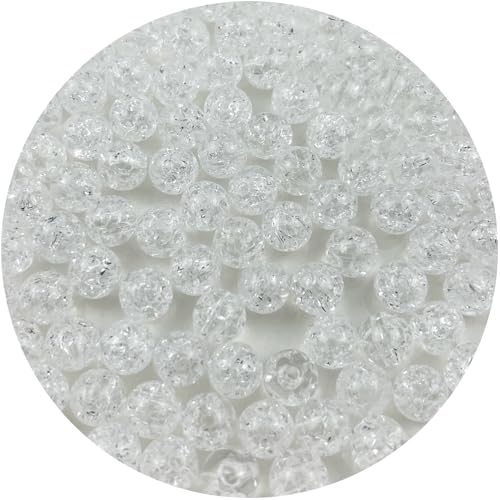 400pcs 8mm Acrylic Crackle Beads - Round Crystal Acrylic Craft Beads with Hole for Jewelry Making - Transparent White - color: 26-transparent white, size: 8MM