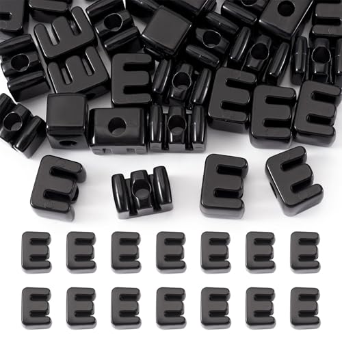 30Pcs Acrylic Letter Beads Letter E Chunky Vowel Large Hole Bead with Horizontal Hole Black Plastic 3D Initial Alphabet Beads for Key Chains Necklace DIY Craft Arts Projects - color: Black E