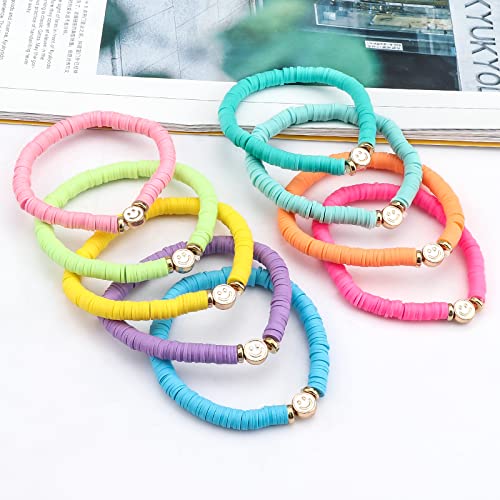 JIASHUYEYE Preppy Bracelets for Teen Girls - Stackable Boho Surfer Friendship Bracelets Set for Little Girls & Women - style: 9Pcs - Smiley Face A