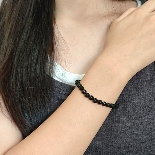 Natural Healing Gemstone Bracelet Handmade Yoga Stretch Elastic Bracelet Stress Relief Crystal Jewelry for Men and Women - color: Black Onyx (Positive Energy), size: 6mm