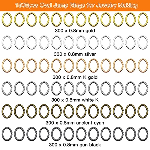 1800pcs 6mm Oval Jump Rings Stainless Steel Jump Rings Oval Open Ring Open Jumps Ring for Jewelry Making Supplies Earring Bracelet Necklace DIY Craft Making(6 Colors) - color: 6 colors A