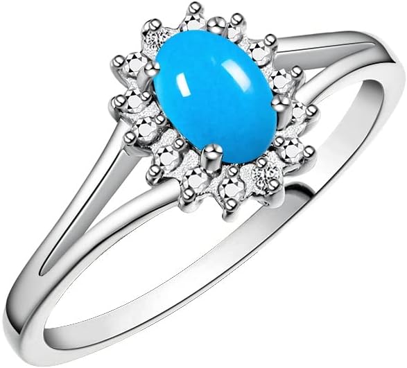 Rylos 14K White Gold Classic Halo Ring: Diamonds, 6X4MM Oval Gemstone - Birthstone Jewelry for Women - Stunning Diamond Gold Ring Sizes 5-10