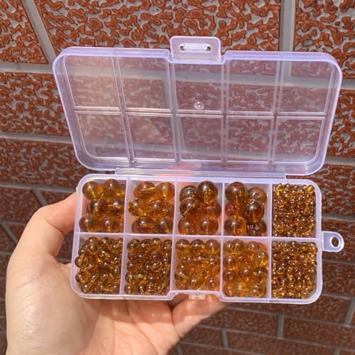 476Pcs Natural Gemstone Smooth Round Crystal Glass Beads for Jewelry Making(Brown), Glass Spacer Loose Beads for Crafts Bracelets Necklaces Charms Pendants Presents 4/6/8/10/12mm - color: Round Glass Beads: Brown
