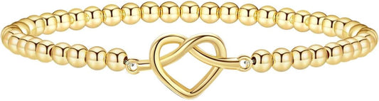 Gold Bracelets for Women 14K Gold Plated Bead Bracelet Hypoallergenic Stretch Bracelets for Women Elastic Bracelet Trendy Teen Gift Dainty Jewelry for Women