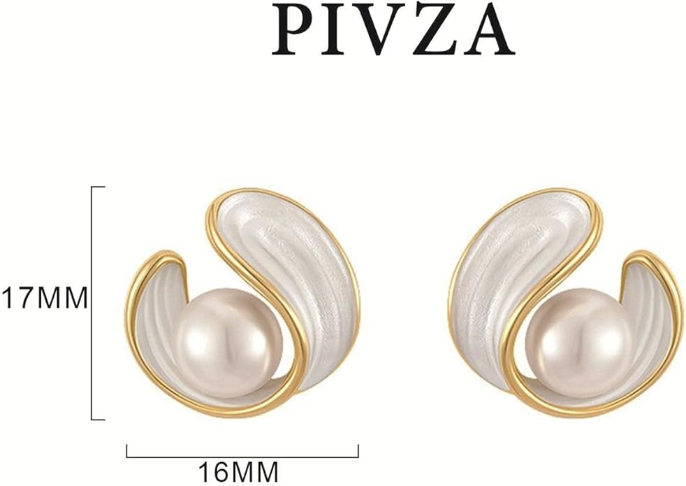 Pearl Stud Earrings for Women Stainless Steel Unique Statement Small Pearl Enamel Button Statement Vintage Earring Jewelry