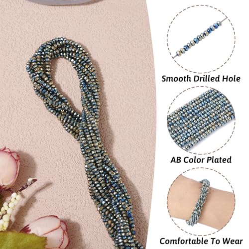 FASHEWELRY 10 Strands Briolette Faceted Glass Beads 2mm Rondelle Crystal Glass Spacer Beads Green Plated for Necklace Bracelet Jewelry Making - color: Green Plated, size: 2mm
