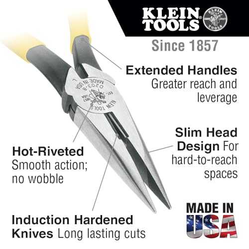 Klein Tools D203-8 Needle Nose Pliers, Long Nose Side Cutters, Alligator Pliers with Extended Handles, 8-Inch - style: Side Cutting