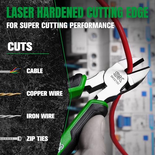 SK 6-Inch Diagonal Pliers, High Leverage Side Cutters, High Carbon Steel, Ergonomic Anti-slip Handle for Comfortable Grip - style: 6-Inch Diagonal Pliers