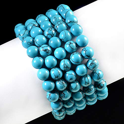AD Beads Natural Gemstone Round Beads Stretch Bracelet Healing Reiki 10mm (Blue Turquoise) - color: Blue Turquoise