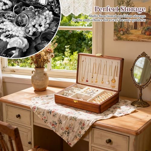 Travel Jewelry Case Small Wood Jewelry Organizer Jewelry Box for Women (Nut-Brown Print D) - color: Nut-Brown Print D
