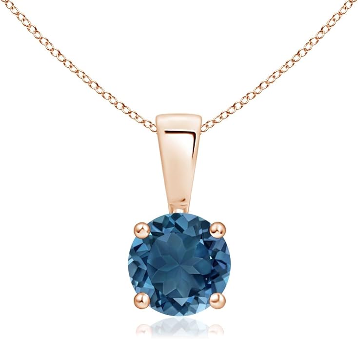 Angara Natural Blue Topaz Solitaire Pendant for Women | Classic Prong-Set Round Blue Topaz Pendant in 14K Solid Gold/Silver/Platinum With 18" Chain | December Birthday, Gemstone Jewelry Gift
