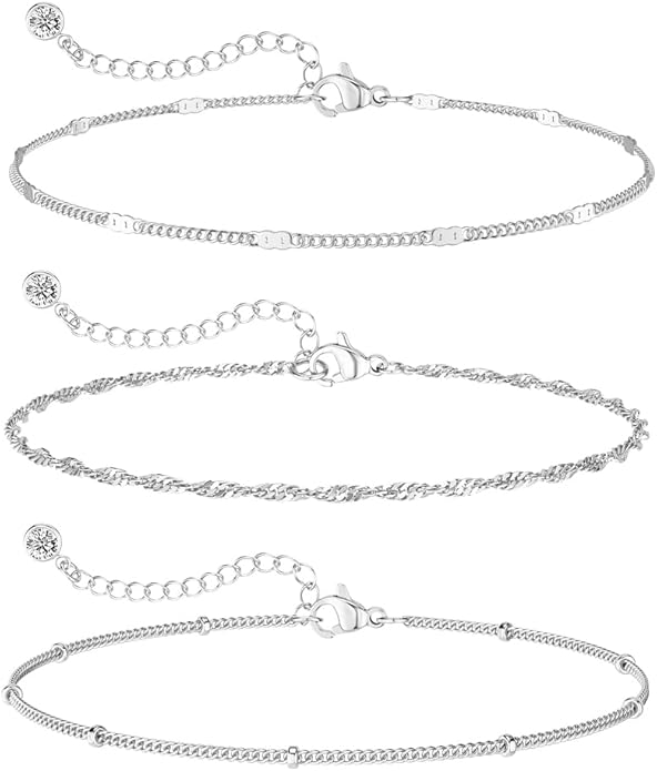 DEARMAY Dainty Silver Plated Bracelets for Women Trendy, Silver Jewelry Set for Women Bracelets for Women Paperclip Box Herringbone Figaro Rope Chain Bracelet Fashion Pack Gifts for Women