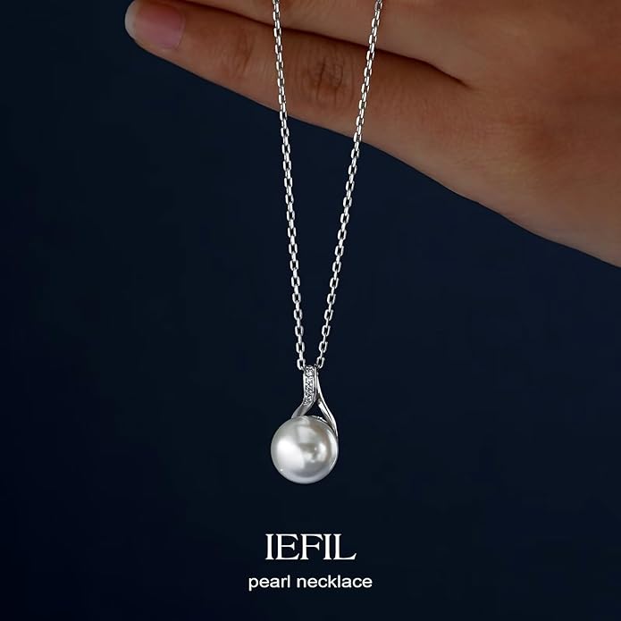 Iefil Valentines Day Gifts for Her - 925 Sterling Silver 10-11mm Freshwater Pearl Necklace, Anniversary Birthday Gifts for Women Wife Girlfriend