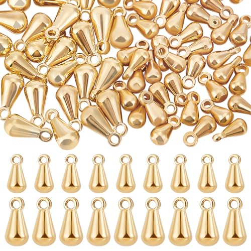 Beebeecraft 1 Box 80Pcs Teardrop Charms Dangle End Beads Extender Chain Drop Water Charms for Jewelry Making Findings - color: Gold, size: 6x3mm/8x4mm