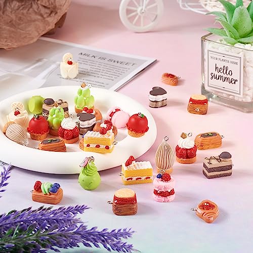 Craftdady Resin Plastic Miniature Food Snack Pendants Charms Ice Drink Juice Pendants Cute Bottle Fruit Keychain Charms Hang Ornament for DIY Craft Earring Bracelet Necklace Jewelry Making - color: Mixed Color Cake