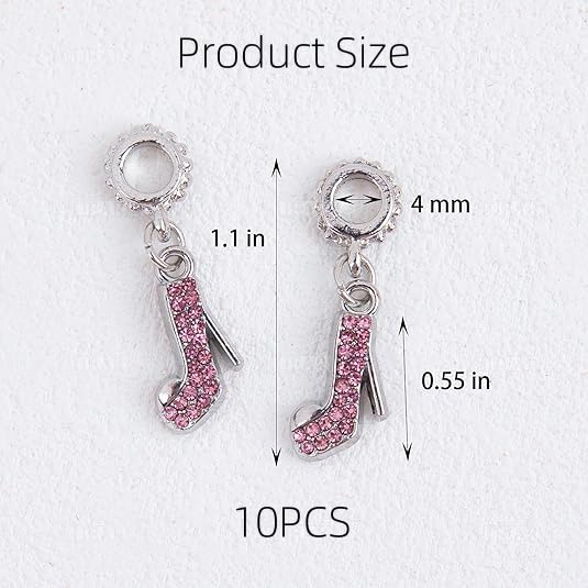 AUEAR, Fashion Crystal High Heel Shoe Shape Charms Bulk Pendant Jewelry Findings for Jewelry Making Necklace Bracelet DIY - color: Pink