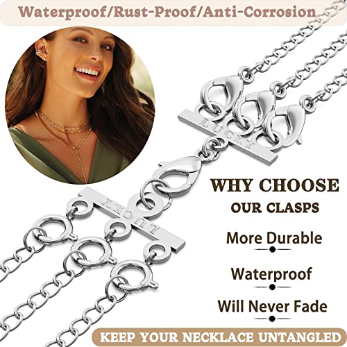 Dailyacc Lucky Necklace Layering Clasp 18K Gold and Silver Multi Strand Clasps for Stackable Necklaces - color: 2Pcs Clasp 2 + 3 Silver