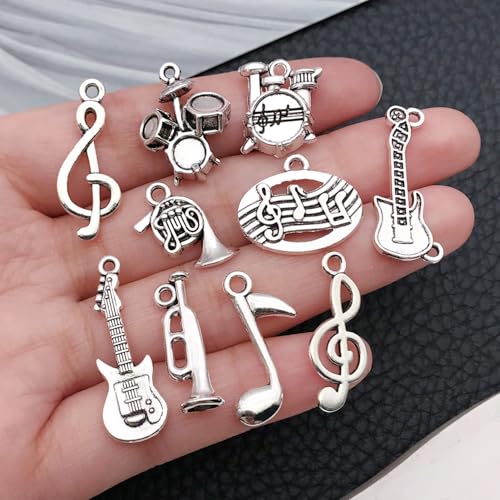 WOCRAFT 60pcs Antique Silver Music Bracelet Charms for Jewelry Making Sets DIY Necklace Bracelet Keychain Crafting Charms Kit Craft Supplies (SN893) - color: Antique Silver, size: Music Charms