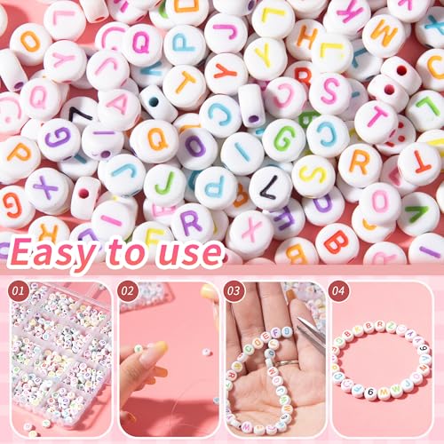Colorful Alphabet Beads A-Z 1350+Pcs Letter Bead, Acrylic 4x7mm Round Digit Letter Beads Kits,Bracelets Necklaces DIY Jewelry Making Kits (Colorful,1350+PCS) - color: Colorful