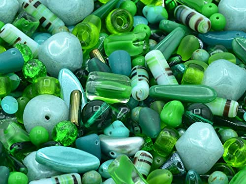 1.4oz (40g) Variative Mix of Pressed Czech Glass Beads, Green - color: G4 Green