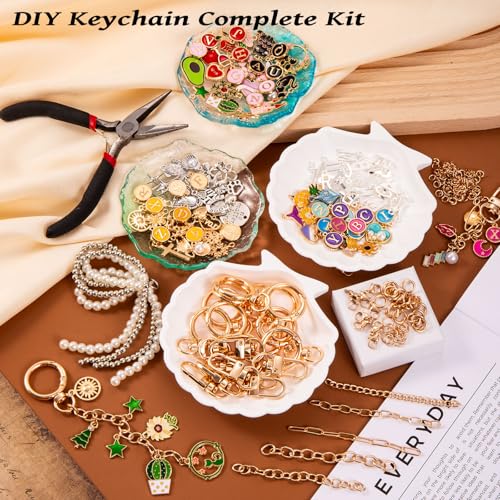 Wurosi 325Pcs Charms Lip Gloss Keychain Making Kit, Including 20 Keychain Clips 25 Extender Chain 118 Charms Jewelry Plier, Bag Charm Kit, Keychains Making Supplies for Jewelry Making,Christmas Gifts - color: 325 pcs kits