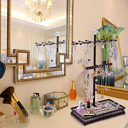Meangood Jewelry Organizer Stand, 15.6" H Jewelry Tree Display Holder Stand for Bracelets Necklaces Earrings Rings, Gift for Women Girls (Black) - color: Black