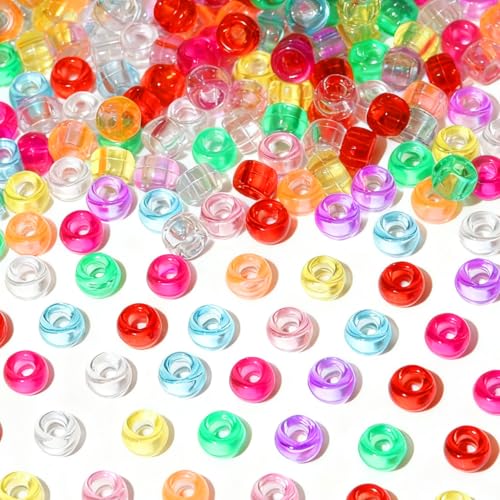 1000pcs Pony Beads Bulk for Bracelets,6 * 9mm Large Hole Colored Kandi Beads for Hair and Keychain Making,Friendship Necklace for Gift and DIY Crafts（Mixed Translucent） - color: Mixed Translucent