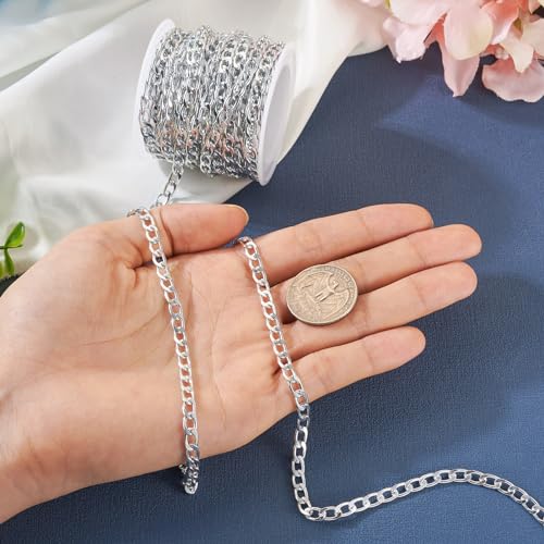 Craftdady 16.4 ft Silver Aluminium Curb Chain 7x4mm Twisted Metal Chain Oval Cross Unwelded Small Chain for Crafts DIY Necklace Bracelet Jewelry Making Supplies - color: Silver,7x4mm