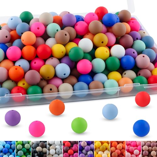 150pcs 15mm Silicone Beads for Keychain Making Mix Color Round Beads for Pens and Bracelet Crafts(Multicolor) - color: Multicolor, size: 15mm