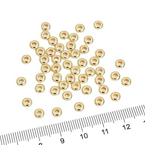 BEADIA 14K Gold Plated Roudelle Spacer Beads 5x1.8mm 50pcs for Jewelry Making Findings Non Tarnish - color: 14K Gold, size: 5x1.8mm Roudelle