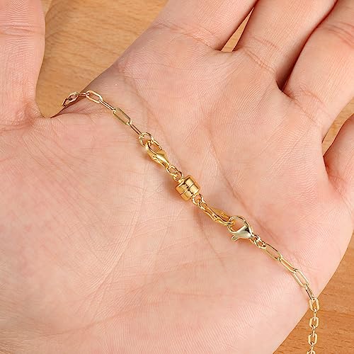 Magnetic Necklace Clasps and Closures 14K Gold Plated 925 Sterling Silver Double Lobster Clasp Magnetic Jewelry Clasps for Necklaces Bracelet - color: C-14K Gold