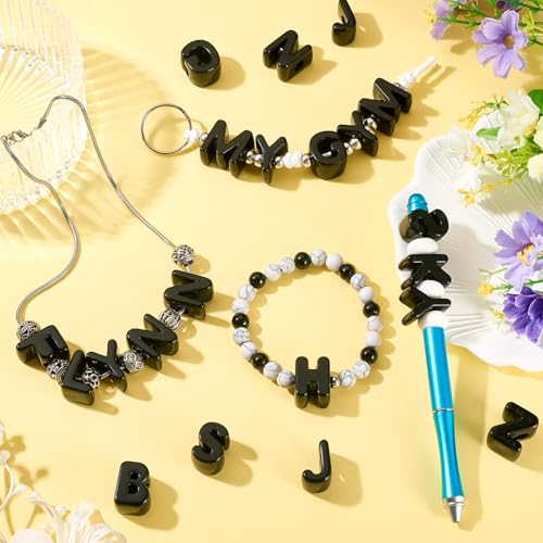 30Pcs Large Hole Letter Beads Black Acrylic European Beads 3D Letters C Chunky Bead Initial Alphabet Bead for Key Chains Bracelets Necklace DIY Craft Bag Charm Kit Arts Projects - color: Black-C