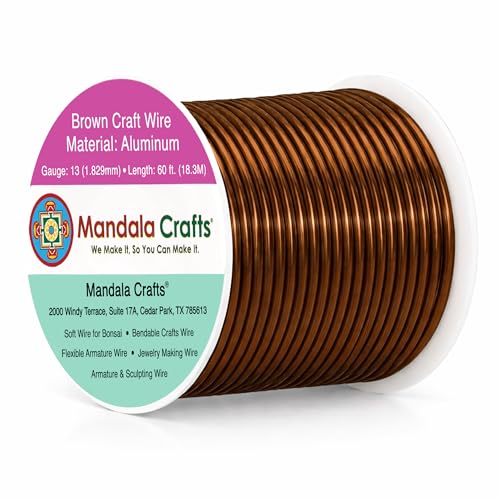 Mandala Crafts 13 Gauge Anodized Aluminum Craft Wire for Jewelry Making - 60 FT Colored Flexible Brown Wire - Bendable for Bonsai Armature Crafting Sculpting - color: Brown, size: 13 Gauge