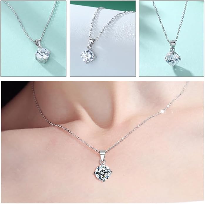 Gemlux 14K Gold Four-Prong Moissanite Ring Stud Earrings Necklace Set, Women's Luxury Three-Piece Jewelry Set, Classic Diamond-Inspired Jewelry