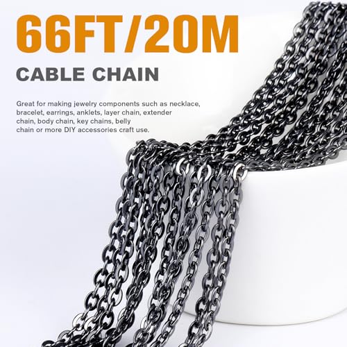 33 Feet Gunmetal Stainless Steel Cable Chains Bulk, 3.5 mm 304 Stainless Steel Black Flat Cable Links Chain Roll Spool for Jewelry Making DIY Craft - color: Black, size: 3.5mm width