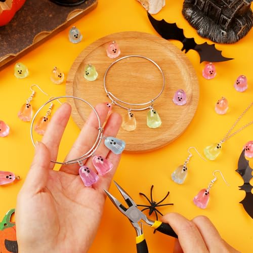 Augshy 64 Pcs Halloween Ghost Charms, Resin Ghost Charms Luminous Ghost Beads Halloween Pendant Bulk Glow in The Dark Ornament for DIY Bracelet Necklace Earrings Jewelry Making Accessories Decorations - style: Halloween Style