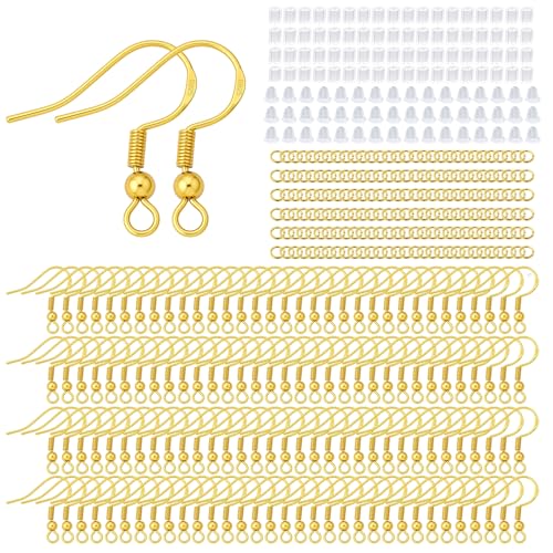 600PCS Earring Making Kits 18K Gold Earring Hooks Hypoallergenic Ear Wires Fish Hook for DIY Jewelry Making Bulk Pack - color: 18k Gold