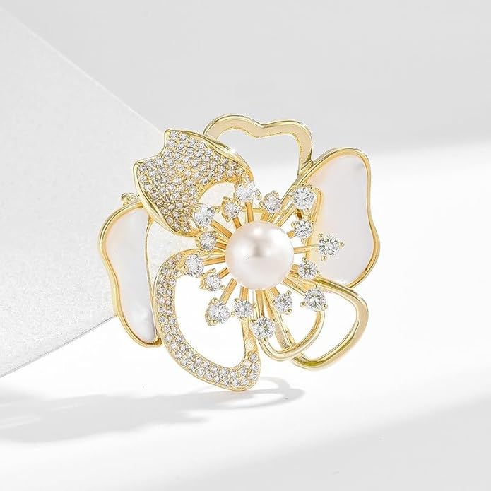 Rhinestone Flower Brooch Austrian Crystal Flower Pin 18k Gold Plated Floral Brooch Lapel Pin Jewelry Mother's Day Birthday Gifts for Mom Wife