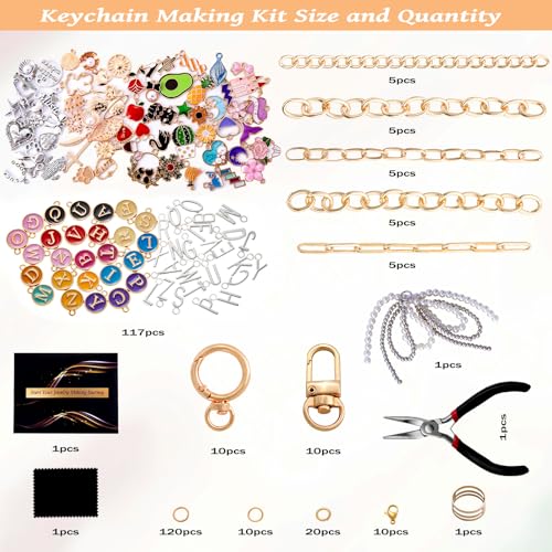 Wurosi 325Pcs Charms Lip Gloss Keychain Making Kit, Including 20 Keychain Clips 25 Extender Chain 118 Charms Jewelry Plier, Bag Charm Kit, Keychains Making Supplies for Jewelry Making,Christmas Gifts - color: 325 pcs kits